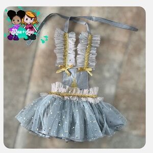 Gray and Gold Tulle Custom Made Dress